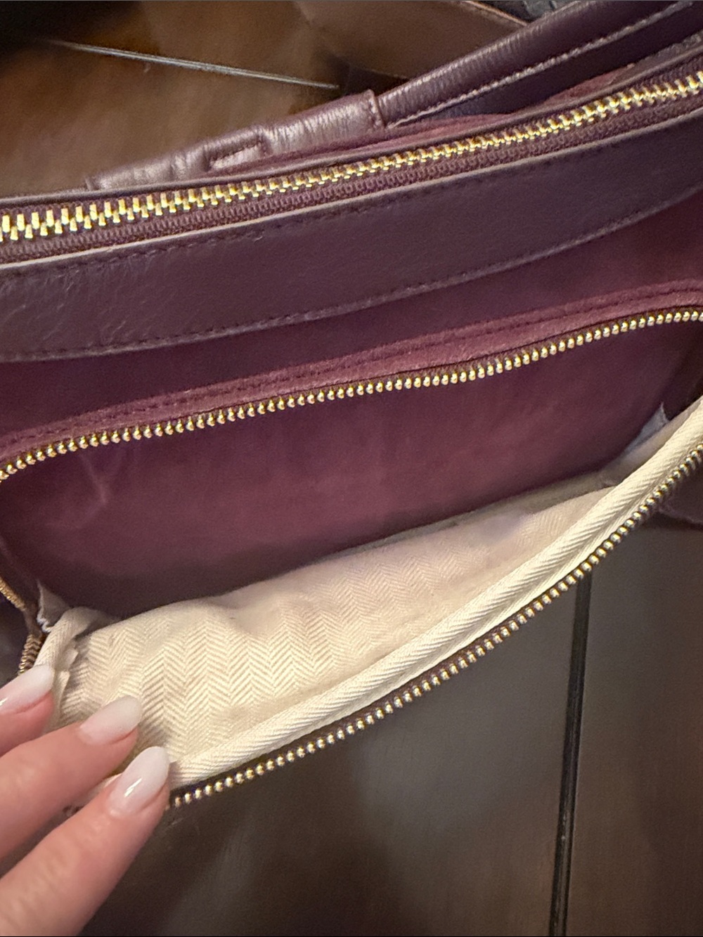Aimee Kestenberg Burgundy Suede Shoulder Bag with Gold Hardware - Picture 5 of 6